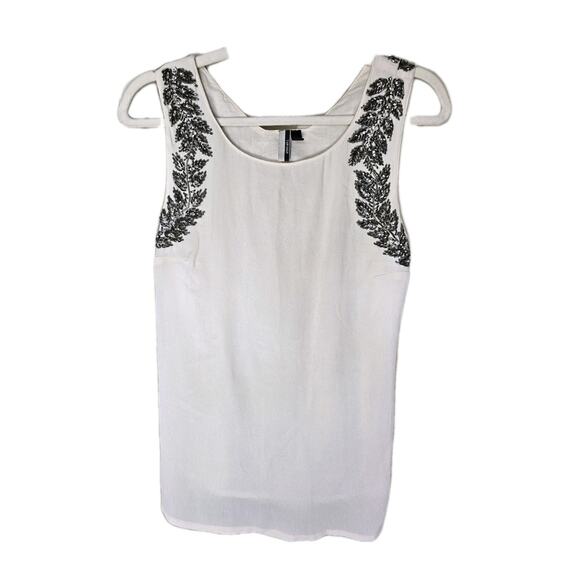 Topshop Cream Beaded Jeweled Sleeveless Cutout Back‎ Blouse Tank Top U.S. Sz 4 - Picture 1 of 10